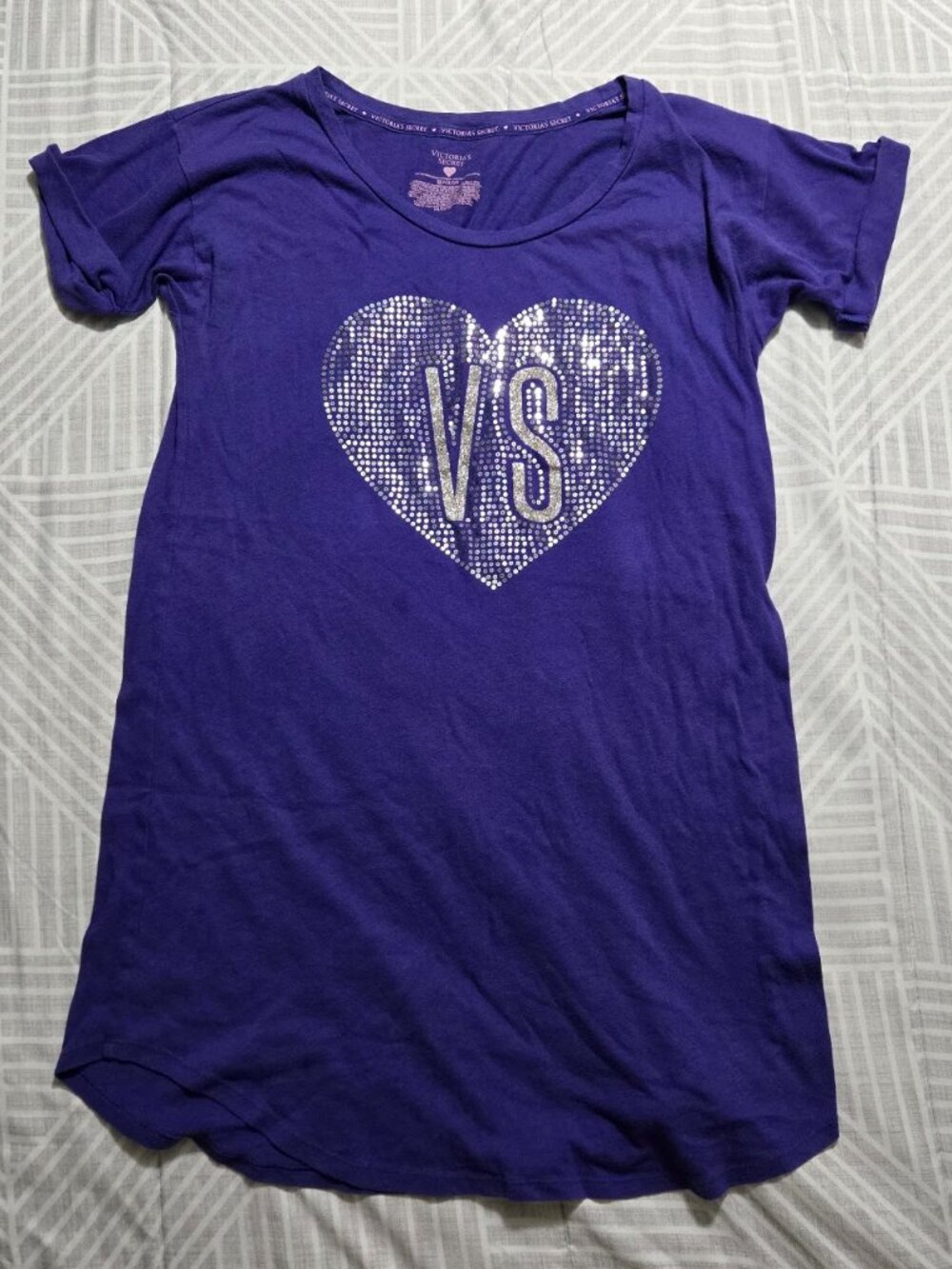 Vintage Victoria’s Secret Royal Purple Silver Sequin Heart Nightshirt XS